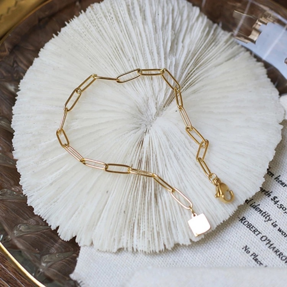 18KGold Plated StainlessSteel Paperclip Chain Bracelet Gift Mother Sister frienf